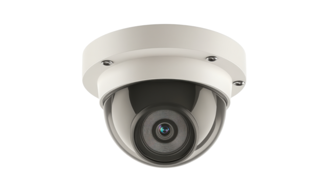 Modern CCTV security camera for surveillance with lens housing and mounting bracket isolated on white background