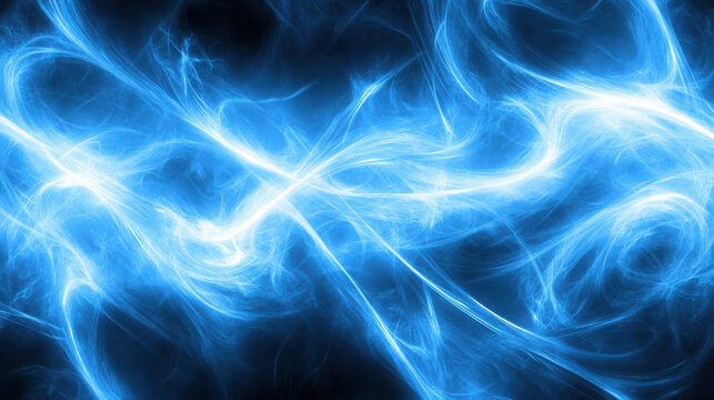 Creative abstract blue plasma lightning on a dark background. Energy and power concept. Artistic electricity for wallpaper. - Powered by Adobe