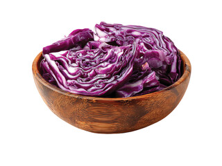 Fototapeta premium Whole red cabbage and half Sliced wooden bowl isolated on transparent or white background