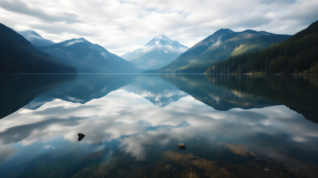 mountain lake and blue sky