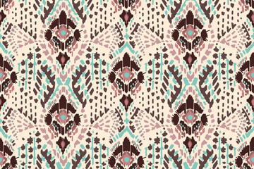 Seamless traditional ikat pattern with earthy tones in geometric and tribal-inspired design. Ideal for textiles, wallpapers, and ethnic-themed projects.