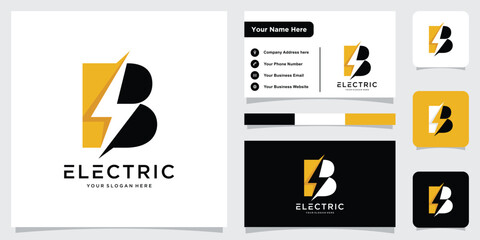 Flash B Letter Logo, Electrical Bolt Logo Vector with business card design