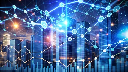 Futuristic crypto concept art, showcasing blockchain technology and financial graphs.