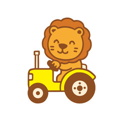 A Cute Lion Driving a Yellow Tractor
