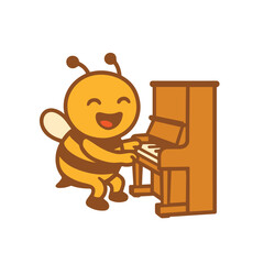 Happy Cartoon Bee Playing the Piano
