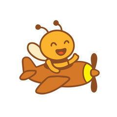 Happy Cartoon Bee Flying an Airplane