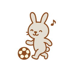 A cute bunny playing soccer with a musical note