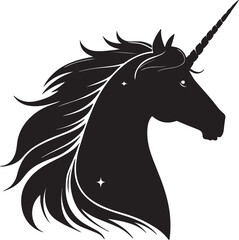 Mystical black unicorn head with starry mane