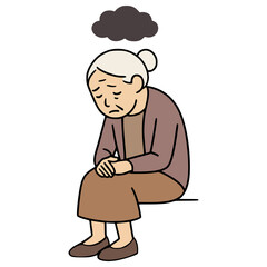 elderly woman feeling depression flat color vector illustration template design