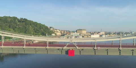 Bridge for running jogging and cycling. Kyiv Ukraine across Dnipro Dnepr river