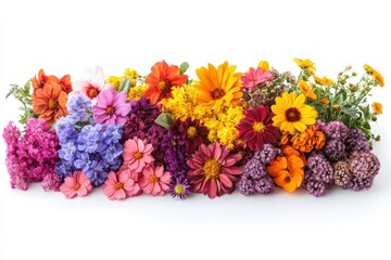 Obraz premium A vibrant medley of wildflowers celebrates nature s beauty captured with clean on white background. Generative Ai