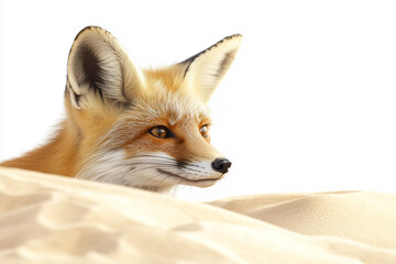 Red Fox Peeking from Beige Sand Dune vulpes desert fox