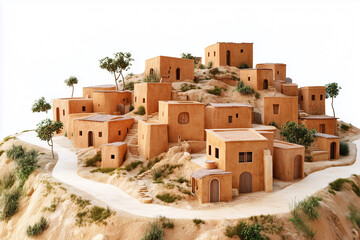 Sandy Desert Village Clay Huts Hillside Model houses