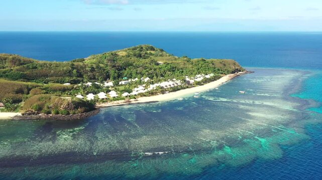 Tropica Pacific ocean at Tokoriki island in Fiji tourism resort coral reefs destination 4k.
