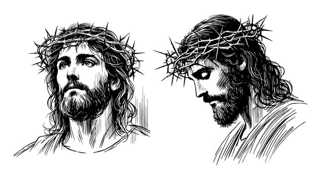 jesus christ crown of thorns line art vector