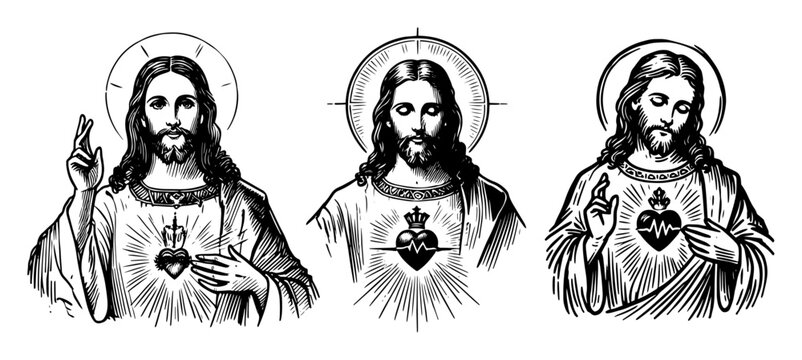 sacred heart jesus christ trio line art religious design