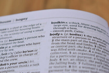 Close Up Of English Dictionary Page With Word - Body