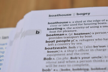 Close Up Of English Dictionary Page With Word - Boatman