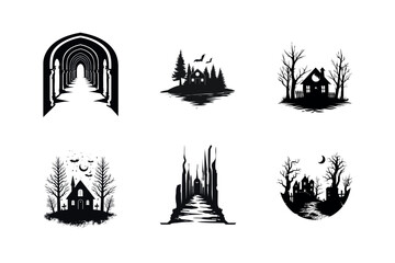 Fototapeta premium Spooky halloween silhouette collection