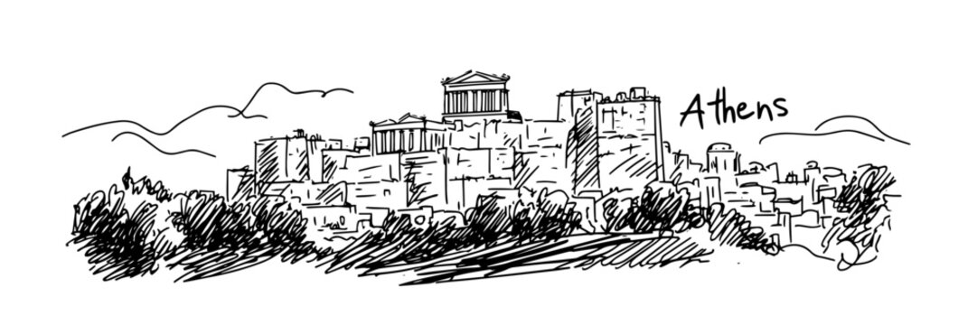 acropolis of athens historic landmark sketch illustration