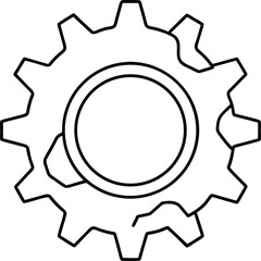 Broken Gear Outline Vector Illustration.
