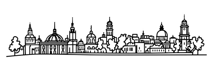historical european city panorama outline illustration