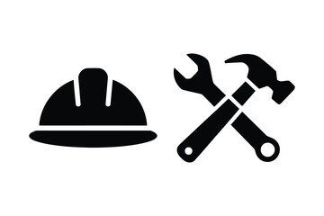 Construction helmet and tools isolated on white background