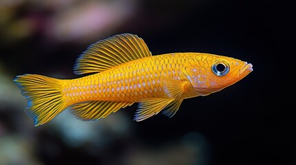 Fototapeta premium Vibrant orange fish with blue-spotted fins, swimming