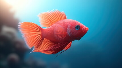 Vibrant orange fish with flowing fins in aquatic habitat