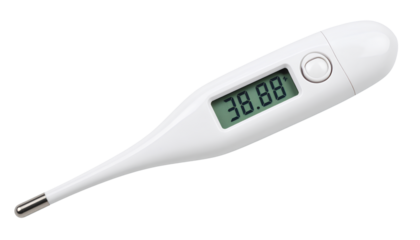 Digital Body Thermometer with Display Showing 38.8°C, Isolated on Transparent Background PNG