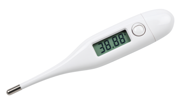 Digital Body Thermometer with Display Showing 38.8°C, Isolated on Transparent Background PNG