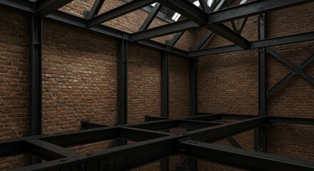 Fototapeta premium Industrial Interior Design Exposed Brick Walls and Steel Beams