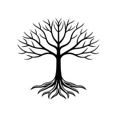 Tree with roots exposed silhouette illustration