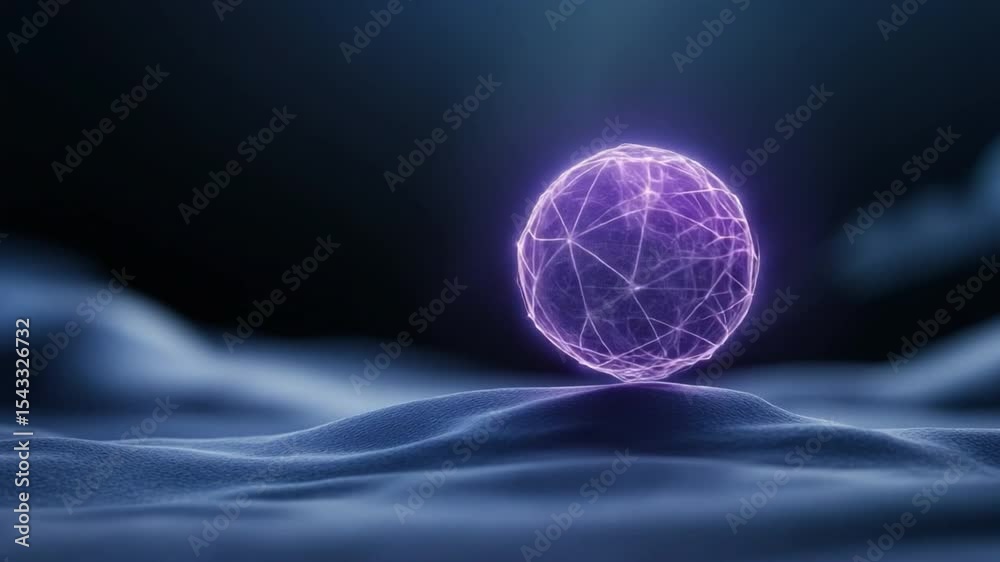 Poster Orb of Digital Connections: A glowing orb of digital connections pulses with light, resting gently on a soft, simulated surface, embodying interconnectedness in the digital era.