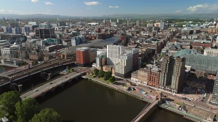 Glasgow Scotland: 18th May 2025: Bridges over the River Clyde on a sunny day. Caledonian Railway Bridge near Central Station