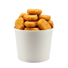 Fototapeta premium Bucket of Crispy Chicken Nuggets on White Background