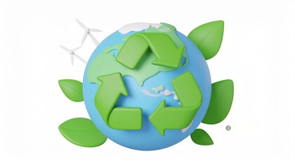 Three dimensional cartoon Ecology Metaphor for recycling, environment and earth