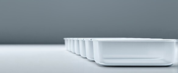 Obraz premium White containers in a neat row, perfect for food packaging or product display.