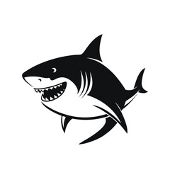 Bold Black Silhouette of a Great White Shark with Open Mouth and Sharp Teeth - Ocean Predator Icon