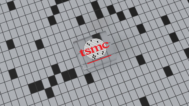 Taiwan Semiconductor Manufacturing Company TSMC logo, Taiwan Semiconductor manufacturing, Chip fabrication, IC production, Silicon Wafer, Nanotechnology, 3d render, Frankfurt - March 13, 2025