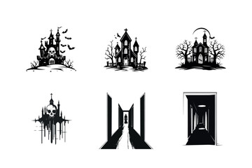 Spooky halloween haunted houses silhouette