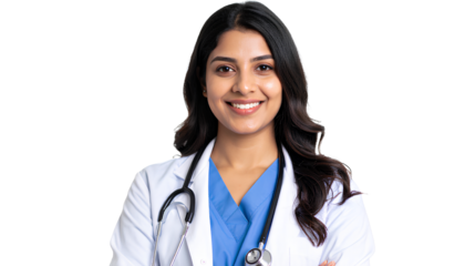  Friendly South Asian Medical Professional Headshot on Transparent Background PNG