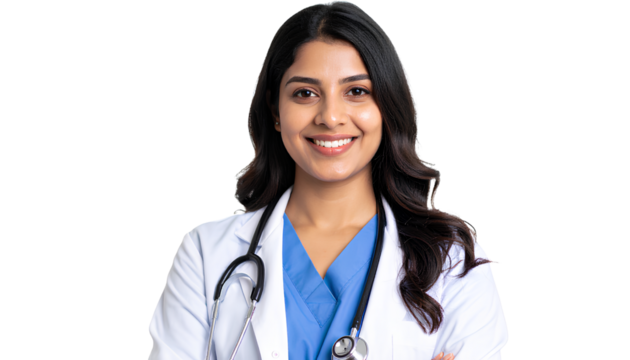  Friendly South Asian Medical Professional Headshot on Transparent Background PNG