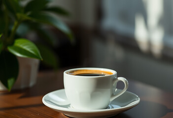 Obraz premium cup of coffee on wooden table