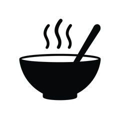 Hot soup bowl icon silhouette vector symbol for meal, lunch, and dinner.