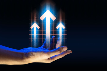 hand of businessman interactive touching a holographic of transaction financial network data...