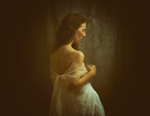 woman with lace skirt, and tulle covering her neckline 10