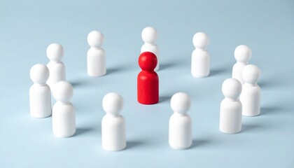 A group of figures that form a circle around a central person. The central figure is red, highlighting it from the rest