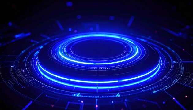 A digital rendering of a futuristic neon-blue technology - Powered by Adobe