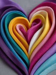 Colorful Heart Shape Made from Rolled Fabric in a Rainbow Spectrum Pattern